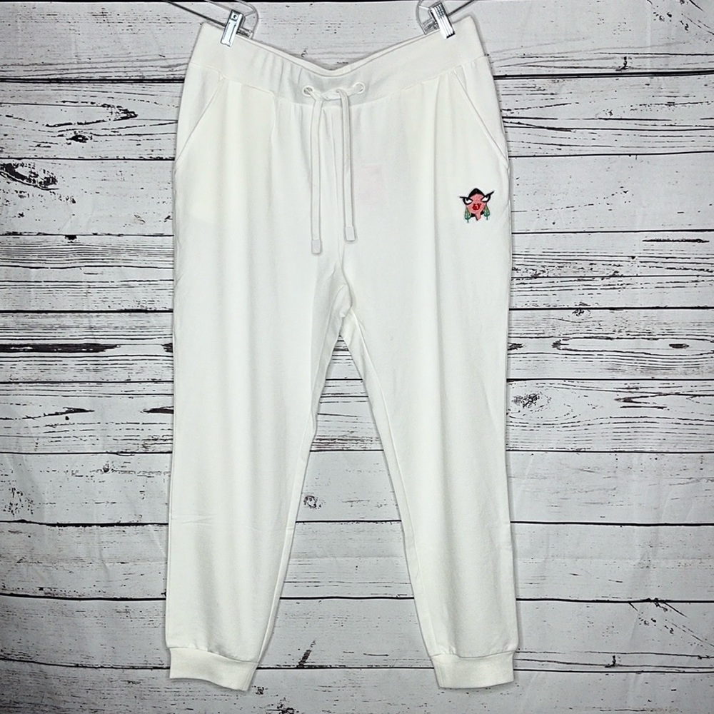 Badgley Mischka NWT Sz XL White Elastic Waistband French Terry Jogger Sweatpants - Picture 1 of 5